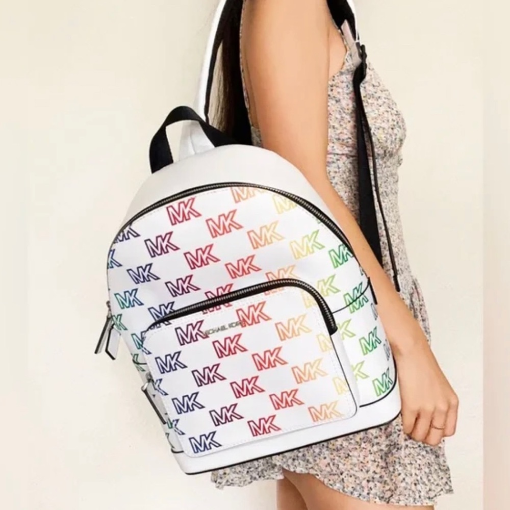 Michael Kors optic white multi color commuter backpack crossbody